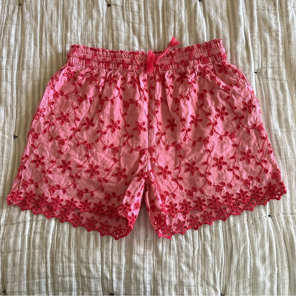 Mini Boden Pink Embroidered Floral Shorts
